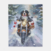 Berner Mountain Dog Riding Motorfiets Kerstmis Fleece Deken (Voorkant)