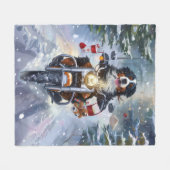 Berner Mountain Dog Riding Motorfiets Kerstmis Fleece Deken (Voorkant (Horizontaal))