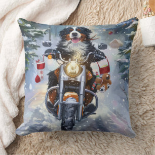 Berner Mountain Dog Riding Motorfiets Kerstmis Kussen