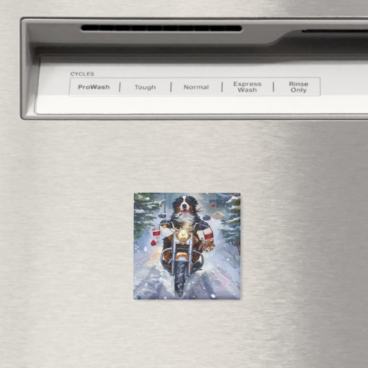 Berner Mountain Dog Riding Motorfiets Kerstmis Magneet (Insitu (Vaatwasser))