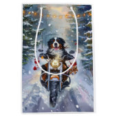 Berner Mountain Dog Riding Motorfiets Kerstmis Medium Cadeauzakje (Voorkant)