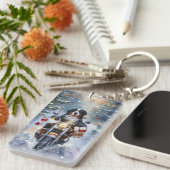 Berner Mountain Dog Riding Motorfiets Kerstmis Sleutelhanger (Voorkant Rechts)