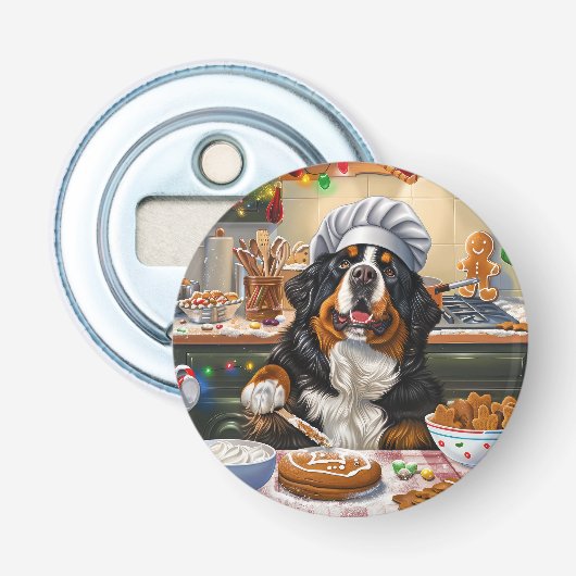Berner Mountain Holiday Baking: Feestelijke Kerst Button Flesopener (Voorkant)