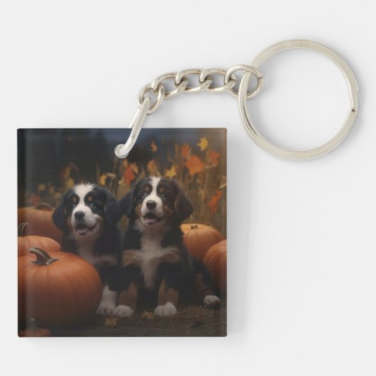Berner Mountain Puppy Herfst Delight Pompoen Sleutelhanger (Achterkant)
