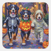 Berner Mountain Trick-or-Treating tijdens Hallowee Vierkante Sticker (Voorkant)