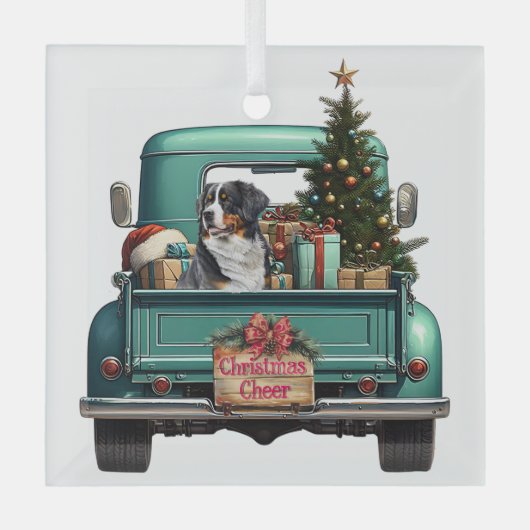 Berner Sennenhond Boerderij Truck Kerst Glas Ornament (Voorkant)