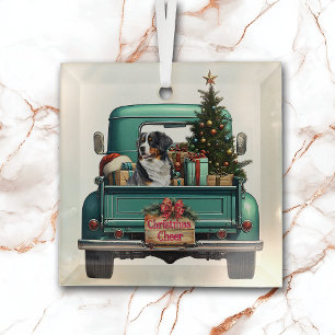 Berner Sennenhond Boerderij Truck Kerst Glas Ornament