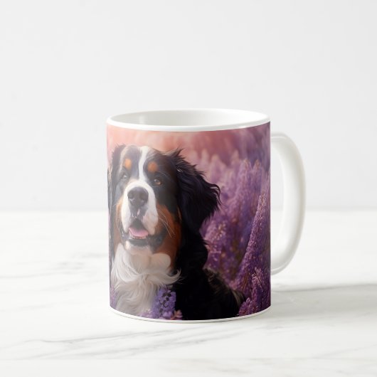 Berner Sennenhond in lavendel Koffiemok (Voorkant rechts)