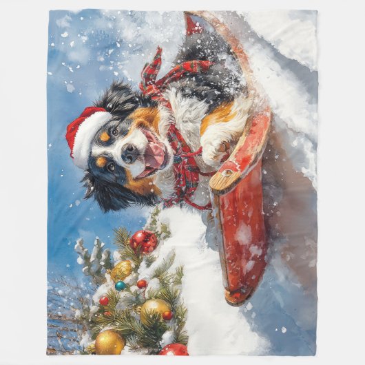 Berner Sennenhond in Sledge Kerstmis Fleece Deken (Voorkant)