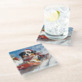 Berner Sennenhond in Sledge Kerstmis Glazen Onderzetter (Schuin)