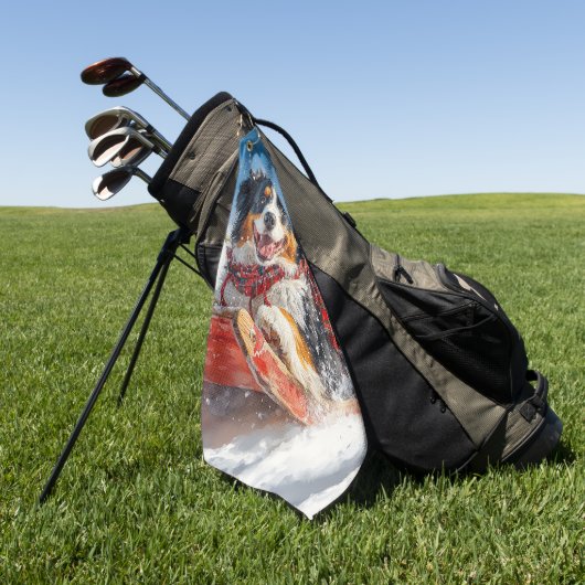 Berner Sennenhond in Sledge Kerstmis Golfhanddoek (Groen)