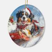 Berner Sennenhond in Sledge Kerstmis Keramisch Ornament (Links)