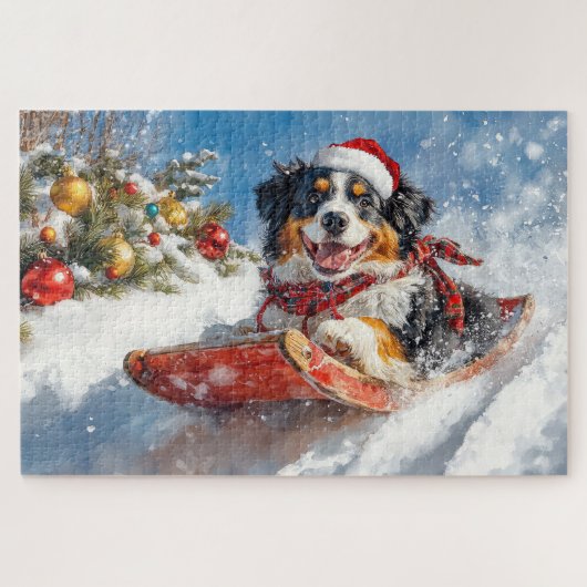 Berner Sennenhond in Sledge Kerstmis Legpuzzel (Horizontaal)