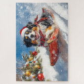 Berner Sennenhond in Sledge Kerstmis Legpuzzel (Verticaal)