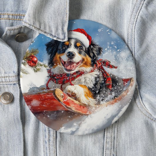 Berner Sennenhond in Sledge Kerstmis Ronde Button 6,0 Cm (In situ)
