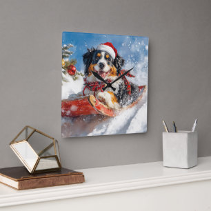 Berner Sennenhond in Sledge Kerstmis Vierkante Klok