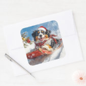 Berner Sennenhond in Sledge Kerstmis Vierkante Sticker (Envelop)