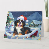 Berner Sennenhond in Sleigh Snow Kerstmis Kaart (Voorkant)