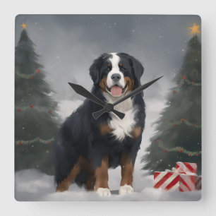 Berner Sennenhond in Sneeuw Kerstmis Vierkante Klok