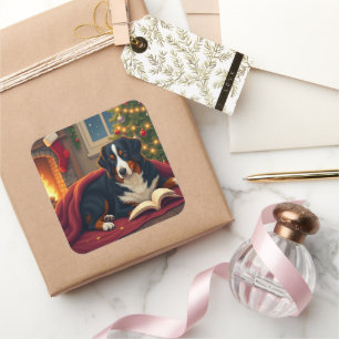 Berner Sennenhond Kerst Slaapverhaal Vierkante Sticker