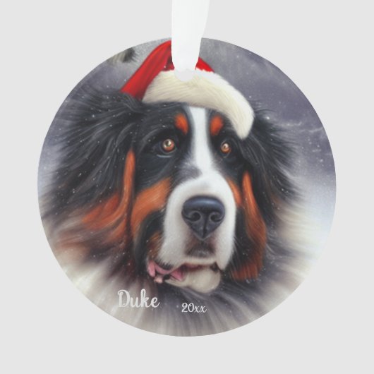 Berner Sennenhond, Kerstman Hond, Kerstmis Ornament (voorkant)