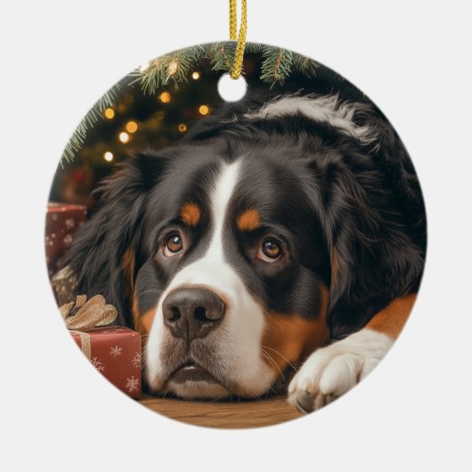 Berner Sennenhond Kerstmis Keramisch Ornament (Voorkant)
