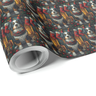 Berner Sennenhond met kerstcadeaus Haard Cadeaupapier