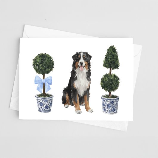 Berner Sennenhond Puppy Topiary Waterverf Kaart