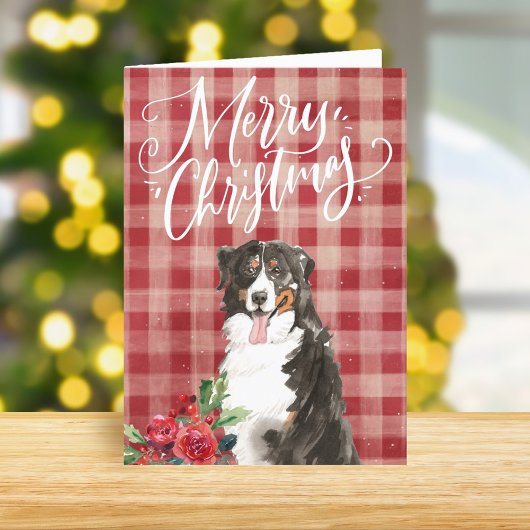 Berner Sennenhond Red Plaid Kerstmis Feestdagen Kaart