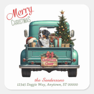 Berner Sennenhond Retro Truck Kerstmis Vierkante Sticker