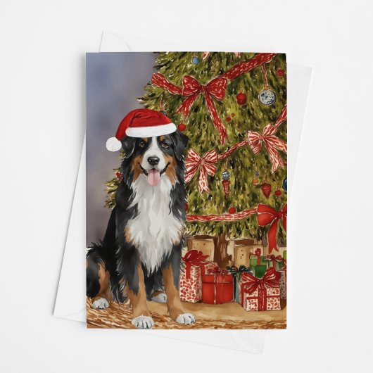 Berner Sennenhond Waterverf kerstboom Kaart