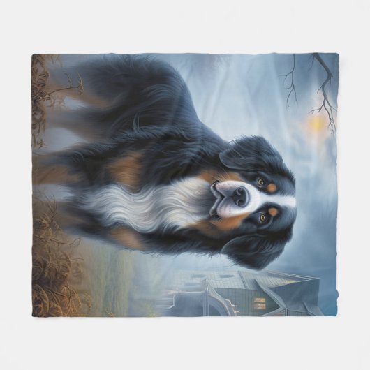 Bernese berg Halloween eng Fleece Deken (Voorkant (Horizontaal))