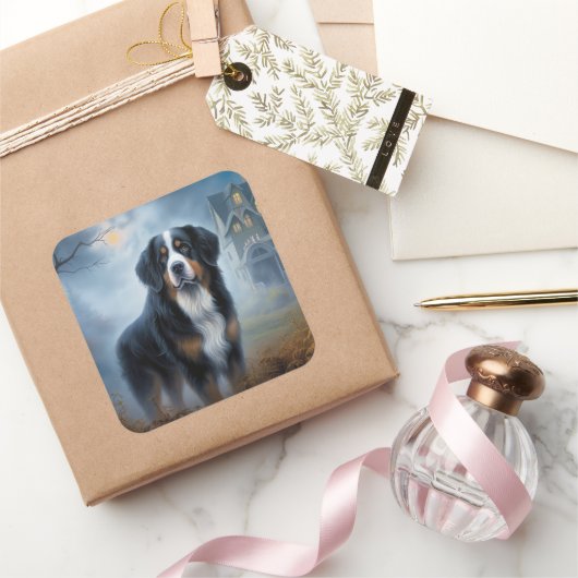 Bernese berg Halloween eng Vierkante Sticker (Geschenken)