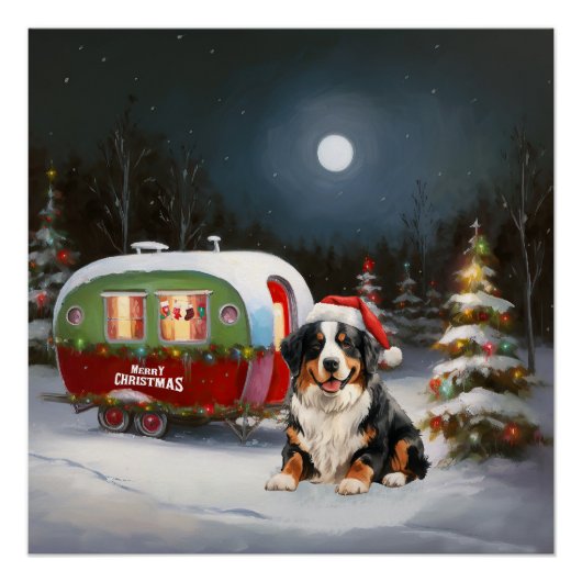 Bernese Berg Karavaan Kerstmis Avontuur Perfect Poster (Voorkant)