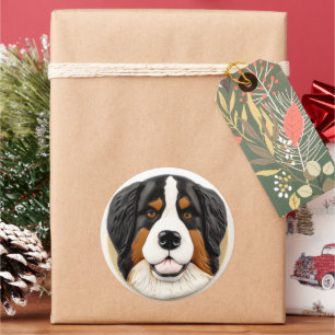 Bernese Berghond 3D Geïnspireerd Ronde Sticker