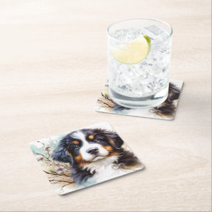 Bernese Berghond AI Puppy Vierkante Kartonnen Onderzetter