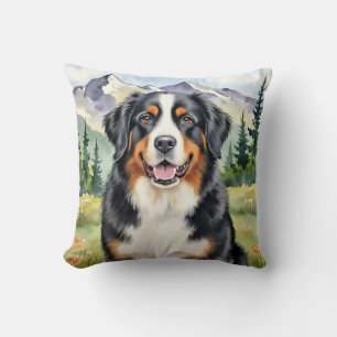 Bernese Berghond Aquarel Alpen Kunst Kussen