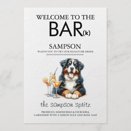 Bernese Berghond Bar Menu (Voorkant)