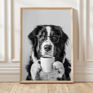 Bernese Berghond en koffie muurkunst, Zwart en Poster
