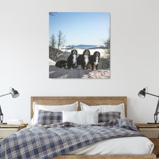 Bernese Berghond Groep Canvas Afdruk (Insitu (Slaapkamer))