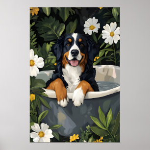 Bernese Berghond in badkuip Poster, Grappige Hond Poster