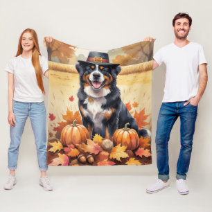 Bernese Berghond in herfstbladeren Thanksgiving ku Fleece Deken
