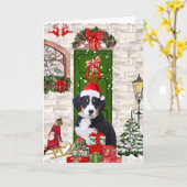 Bernese Berghond Kerst Kaart (Gele Bloem)