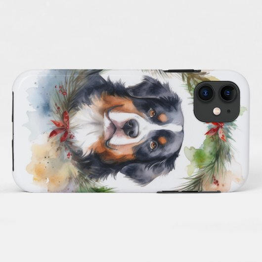 Bernese Berghond Kerstkrans Vrolijke Pup Case-Mate iPhone Case (Achterkant (horizontaal))