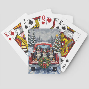 Bernese Berghond Kerstmis Rode Truck Vakantie Pokerkaarten