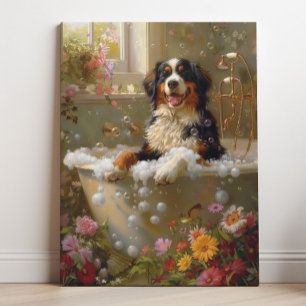 Bernese Berghond Kunst Bernese in badkuip Canvas Afdruk