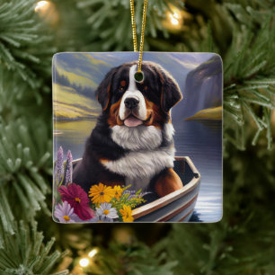 Bernese Berghond op een Peddel: Een Schitterend Av Keramisch Ornament