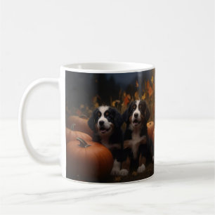 Bernese Berghond Puppy Herfst Plezier Pompoen Koffiemok