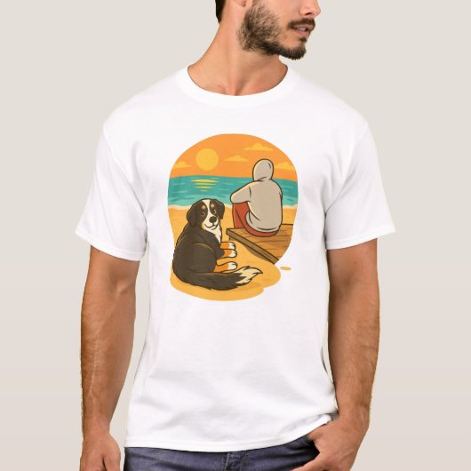 Bernese Berghond Sunset Beach Gezelschap T-shirt (Voorkant)