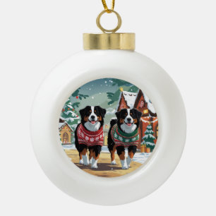 Bernese Berghonden Kerst Sneeuw Vakantie Keramische Bal Ornament